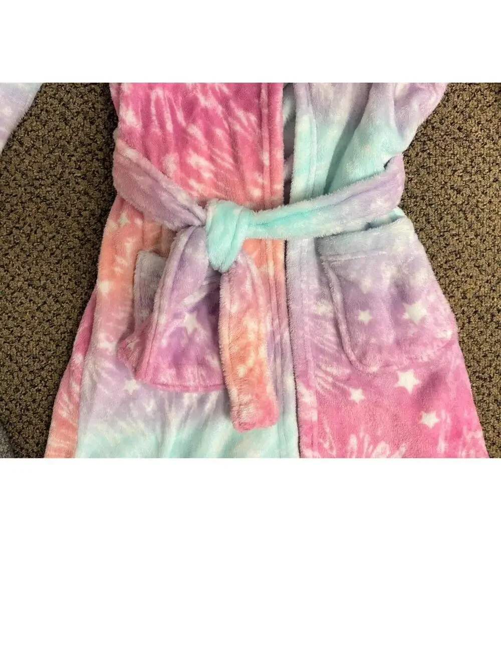 Cuddl Duds Bath Robe Girls 6/6X Pink Rainbow Hooded Fleece Long Sleeve Winter